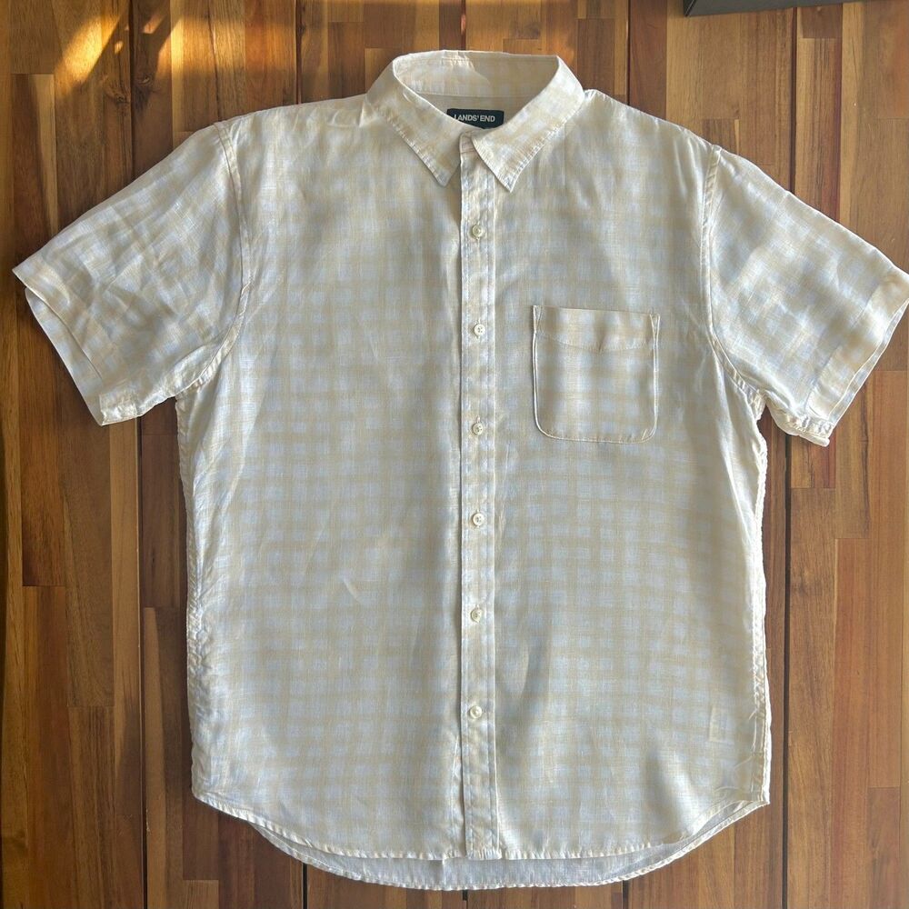 Lands' End 100% Linen Short Sleeved Button-Up